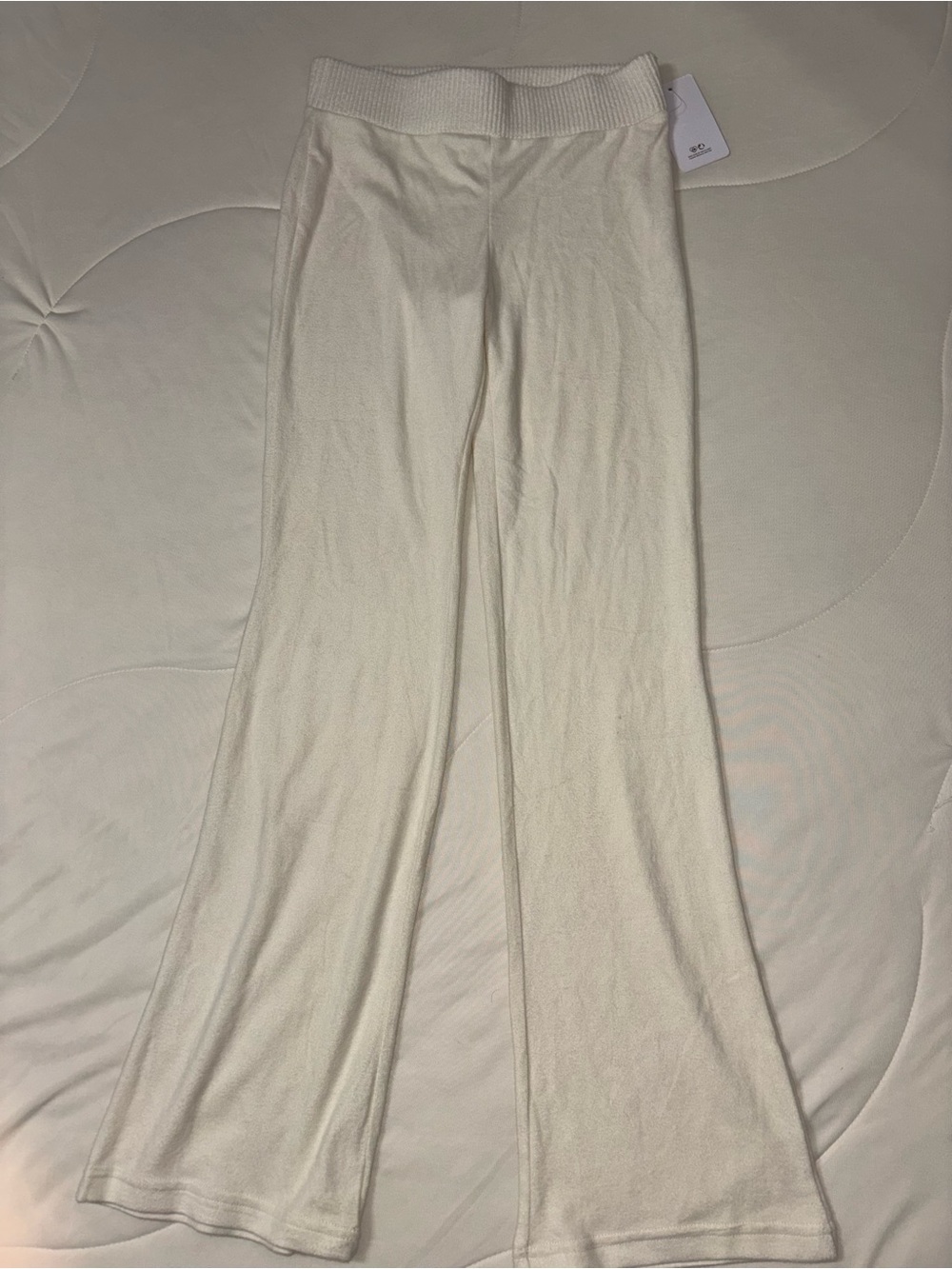 Women's Cream Wide-Leg Knit Pants